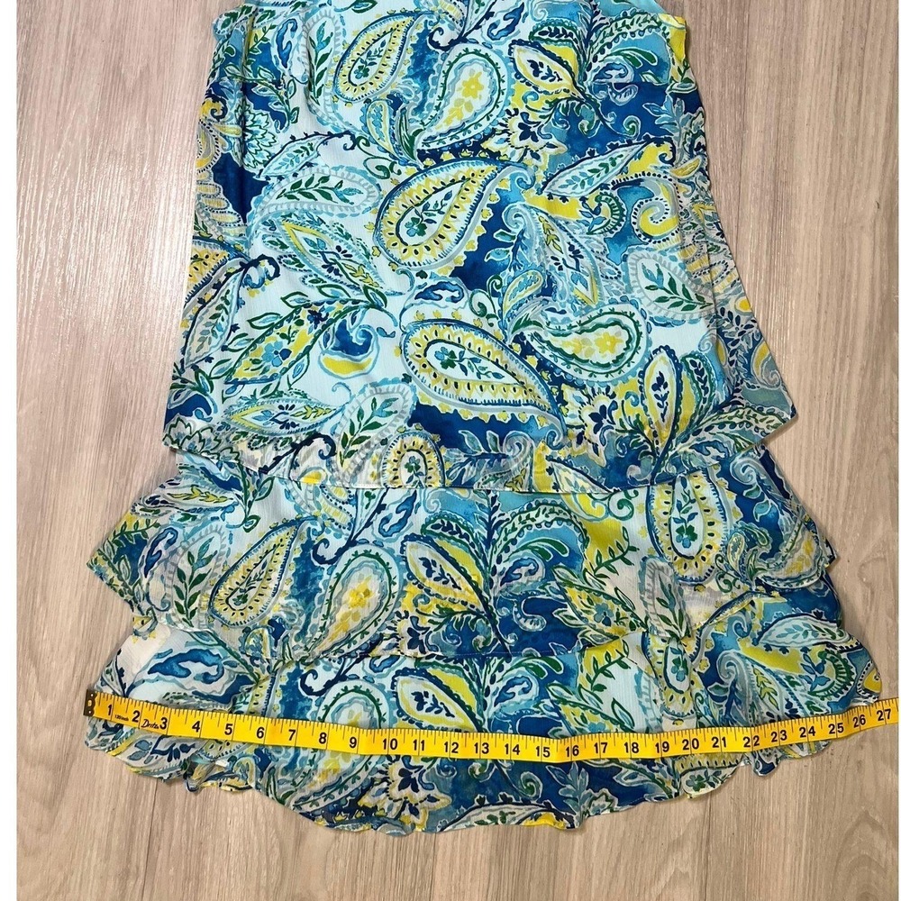 Lauren Ralph Lauren Dress Size 6 Blue Yellow Green Paisley Tiered Ruffle Womens - Picture 7 of 15